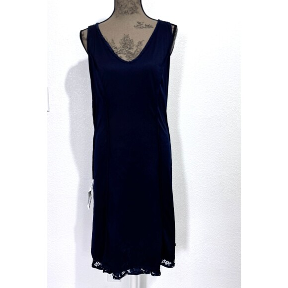 Joseph Ribkoff Women's Navy Blue Double V Neck Sleeveless Lace Midi Dress Sz 10 - Picture 7 of 16